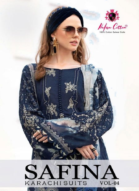 Safina Karachi Suits Vol 04 By Nafisha Karachi Cotton Dress Material Wholesale Price In Surat
 Catalog